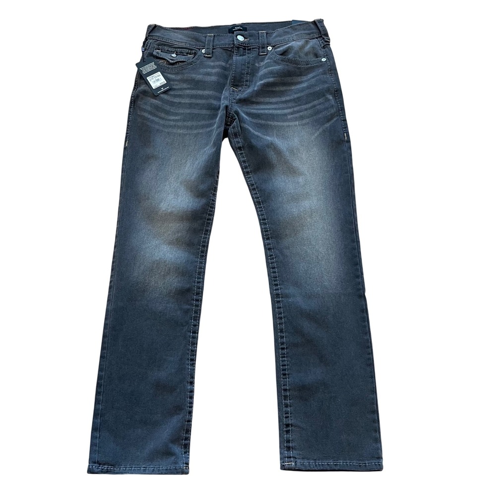 True Religion Ricky Relaxed Straight Big T Grey Shores Wash Jeans 36x34 NEW